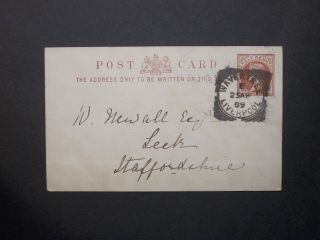 Gb Stationery 1889 Qv 1/2d Postcard Wavertree Liverpool E Squared Circle To Leek