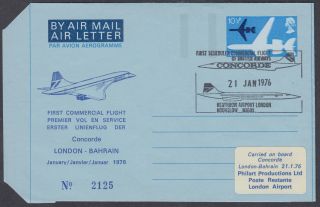 1976 Concorde London To Bahrain Air Letter / Aerogramme Ffc; Airmail