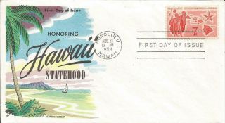 C55 Hawaii Statehood Air Mail Fdc - Fluegel Cachet