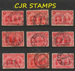 Rhodesia 1910 Double Head 1d (group Of 9 Stamps) - Postmark Interest