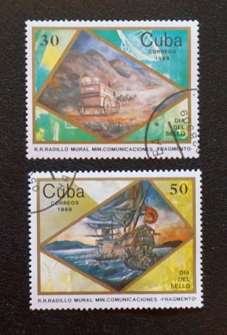 6cuba Sc 3122 - 3123 Stamp Day Philately Philatelic Complete Set Of 2 1989
