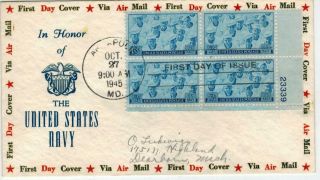 1940s Usa Fdc By Ludwig Border Variety Ww2 Us Navy Sailors 935 Plate Block
