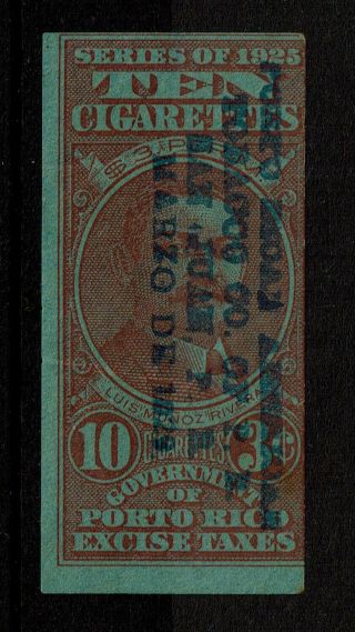 Puerto Rico 1925 10 Cigarettes Tax Stamp / Creases - S8393