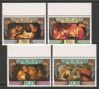 Y414 Cook Islands Art Paintings Christmas 1991 Murillo Rembrandt 1set Mnh