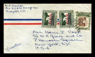 Dr Jim Stamps Bogota Colombia Airmail Tied Multi Franked Backstamp Cover