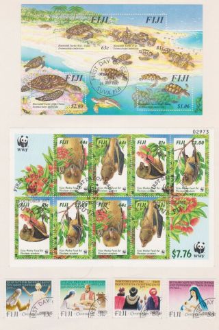 (fnt - 56) 1997 Fiji 4stamps,  2ms Turtles & Wwf 13c To $7.  76 (bf)