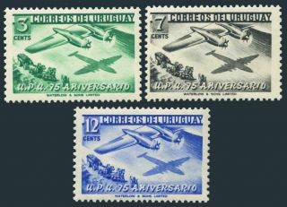 Uruguay 598 - 600,  Lightly Hinged.  Michel 769 - 771.  Upu - 75,  1949.  Plane And Stagecoach.
