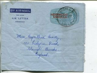 Anguilla,  Independent Overprint,  15c Aerogramme To England 1968