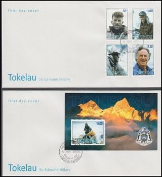 Tokelau Islands 2008 Fdc Sir Edmund Hillary Set (x4) & M/s (id:181/d57653)