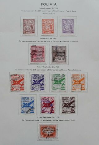 Bolivia - 1950 Scarce Sets & Values Incl Air Mail & Overprints Mh & Vfu Lot Rr