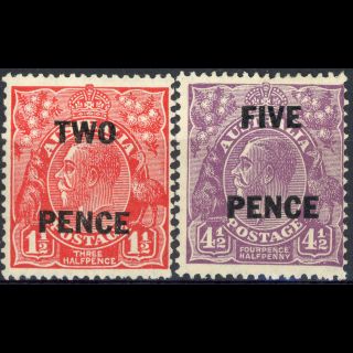 Australia 1930 Surcharge Pair.  Sg 119 - 120.  Lightly Hinged.  (ay172a)