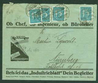 Germany – Perfins “ Cl ” On 1921 Advertising Cover – Stuttgart To Nurnberg