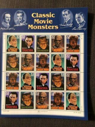 Scott 3168 - 72 Us Classic Movie Monsters Sheet Of Stamps Fv - $6.  40