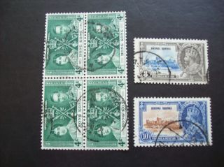 6 X Hong Kong Stamps Include Block Of 4 All With Chinese Swatow Cancellations