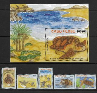 Cape Verde,  Turtles Set Of 5 & Mini Sheet Nh