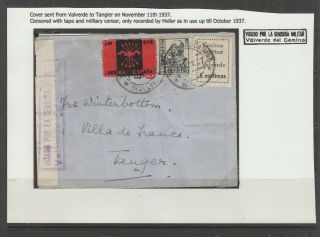Spanish Civil War 1937 Nationalist Cover To Tangier,  With Valverde Stamp