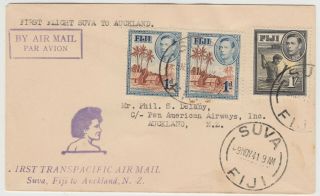 Fiji 1941 First Trans - Pacific Air Mail Official Ffc Suva - Auckland Zealand