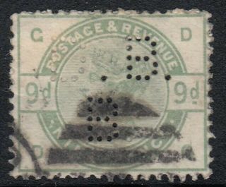 Gb Qv Stamp,  Sg 195,  9d Dull Green,  1883 - 84,  Perfins,  Cat Value £480