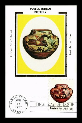 Dr Jim Stamps Us Pueblo Indian Pottery Acoma Colorano Silk Fdc Postal Card