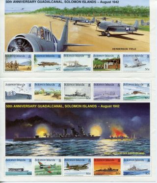 Weeda Solomon Islands 727 - 728 Mnh 1992 Issue Airplanes Miniature Sheets Cv $22