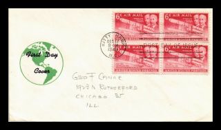 Us Cover Wright Brothers Air Mail Block Of 4 Fdc Scott C45