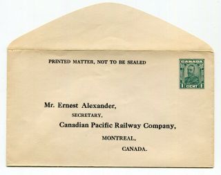 Canada Postal Stationery - George V - Cpr Railway - Ungummed Flap Cover -