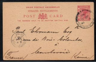 Straits Settlements - Singapore / 1902 Postal Stationery Card To France (6562)
