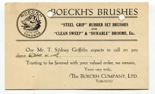 Canada Ont Ontario - Toronto 1918 Boeckhs Brushes Advertising Pc - Sent From Bc