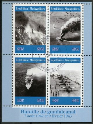 Madagascar 2019 Cto Wwii Ww2 Battle Of Guadalcanal 4v M/s Aviation Ships Stamps