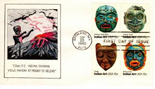 September 25 1980 15 Cent Indian Art Masks Fdc First Day Cover