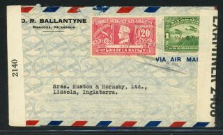 Nicaragua Postal History: Lot 7 1942 Double Censored 60c To Lincoln G.  B.  $$$