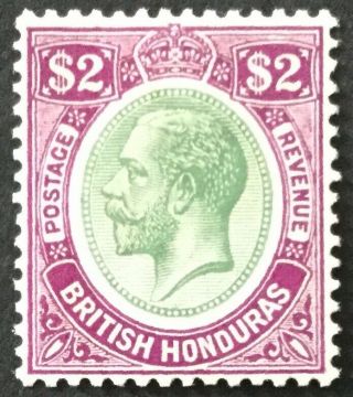 British Honduras 1922/33 $2 Yellow - Green & Bright Purple Sg137 Ltly Mtd.
