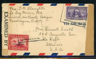 Nicaragua Postal History: Lot 6 1942 Double Censored 1.  40c To Illinois $$$