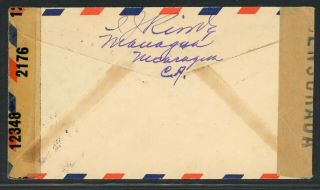 Nicaragua Postal History: LOT 5 1942 Double Censored 20c Forwarded JERSEY $ 2