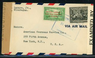 Nicaragua Postal History: Lot 1 1942 Double Censored 40c Leon - Nyc $$$