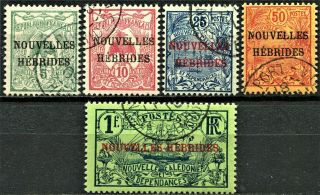 Hebrides,  1908 Caledonia French Overprints,  Sg F1 - F5,  Cv £30