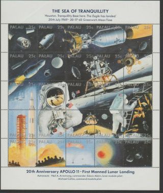 Palau 1989,  20th Anniv Of Lunar Landing Ms,  Mnh.