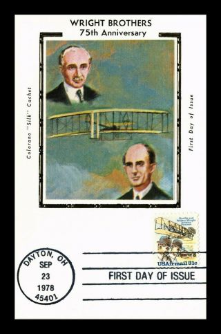 Dr Jim Stamps Us Wright Brothers Air Mail Colorano Silk Fdc Postcard