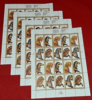 Four Sheets X 20 = 80 Of Carousel Horses 32¢ Us Ps Postage Stamps.  Sc 2976 - 2979