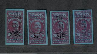 Us Puerto Rico Cigarette Revenue Stamps 1951 Cigarettes 4 Different