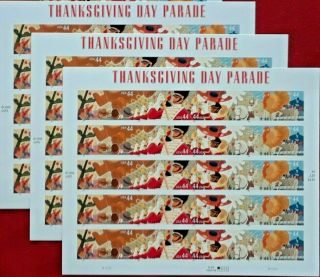 Three Sheets X 20 = 60 Thanksgiving Day Parade 44¢ Us Postage Stamps 4417 - 4420