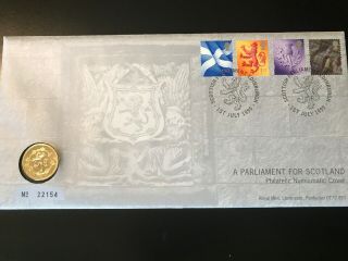 Royal Coin Cover - 1999 Parliament For Scotland W/bu £1 Coin.  Scarce.