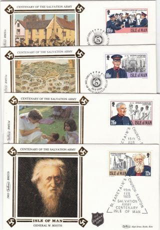 Isle Of Man 1983 Centenary Of The Salvation Army Set Of 4 Covers Benham Fdc Vgc