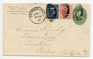 Usa 1898 Uprated Stamped Envelope Cover From Dayton Ohio To Genève Switzerland