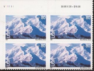 Us Stamp 2001 80c Mount Mckinley Plate Block Of 4 Airmail Stamps C137