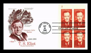 Dr Jim Stamps Us T S Eliot Literary Arts Series Fdc Cover Plate Block