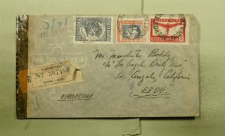 Dr Who 1944 Argentina Registered Airmail To Usa Wwii Censored E53627