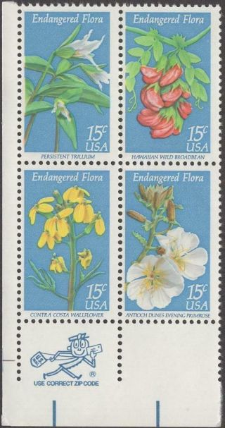 Scott 1783 - 1786 - Us Zip Block Of 4 - Endangered Flowers - Mnh - 1979