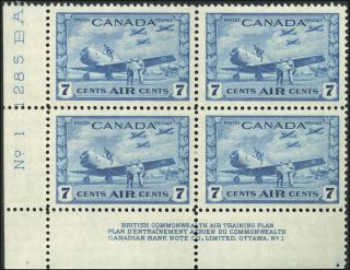 Canada C8 Vf,  Og Nh 1943 Airmail 7c Deep Blue Air Training Plan Ll Pb 1