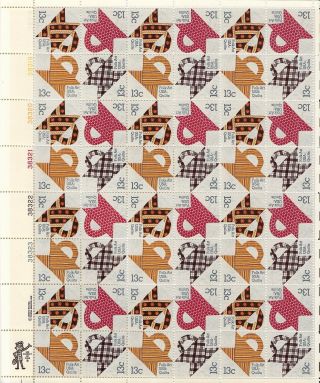 U.  S.  Stamp Sheet Scott 1745 - 1748 (1978) 13c Quilt American Folk Art